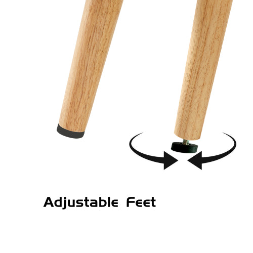 Close-up of the solid wood leg and adjustable foot