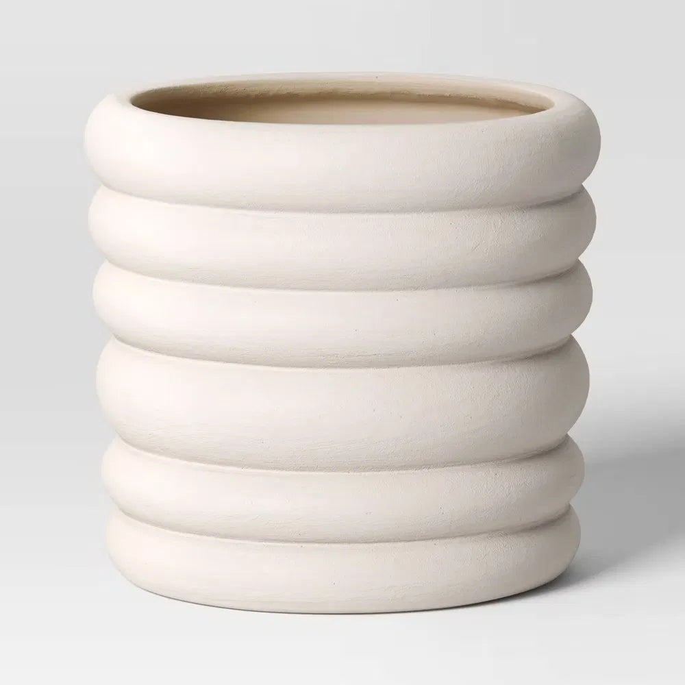 White ribbed stoneware planter pot