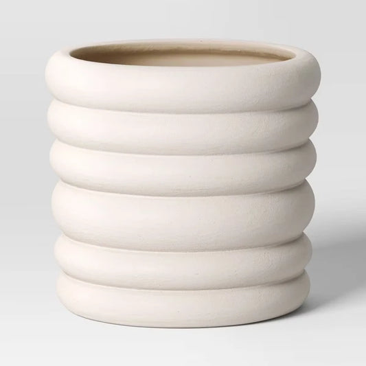 White banded stoneware planter pot
